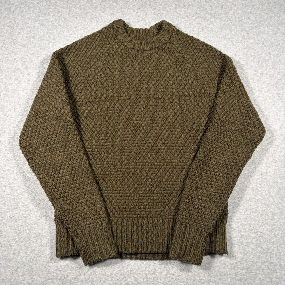 Taylor Stitch Knit Sweater Men's 38 Olive Green Merino Wool Waffle Knit